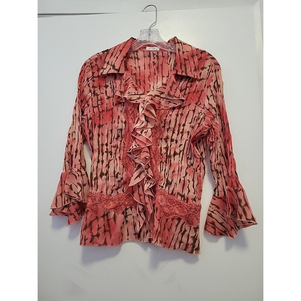Jaipur Womens Blouse Y2K Whimsy Fairy Ruffle Lace Pink Brown XL